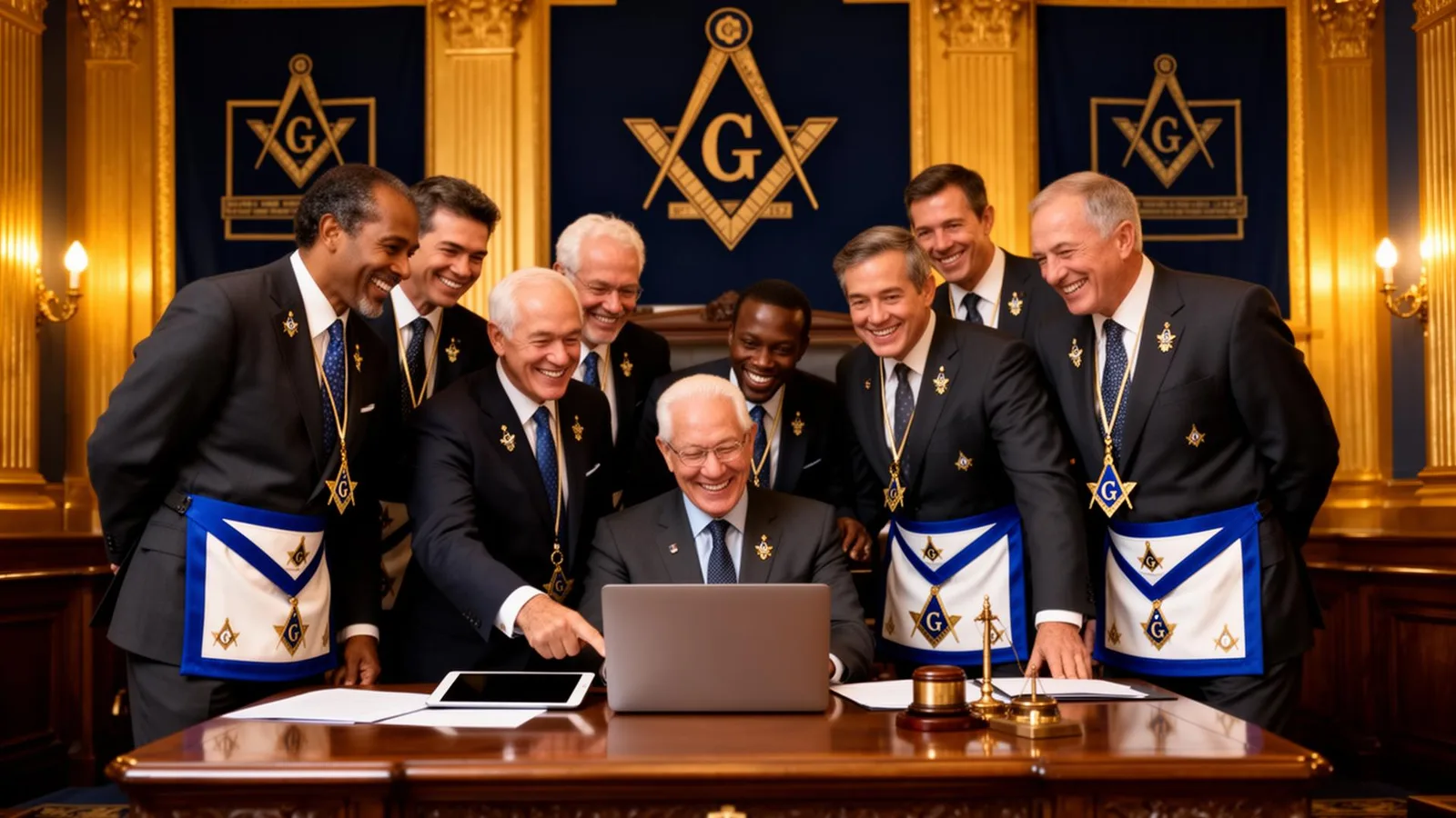Irmãos maçons administrando uma Loja com o SGM